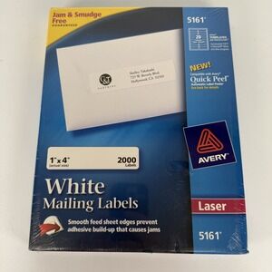 AVERY 5161 White QUICK PEEL Mailing Address Labels, 1" x 4", 2000pcs 100 sheets